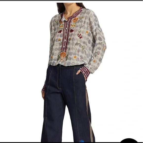 SOLD*** $315 NWT Sz 3X Jessabella Johnny Was 100% Silk Embroidered Blouse - Picture 3 of 16